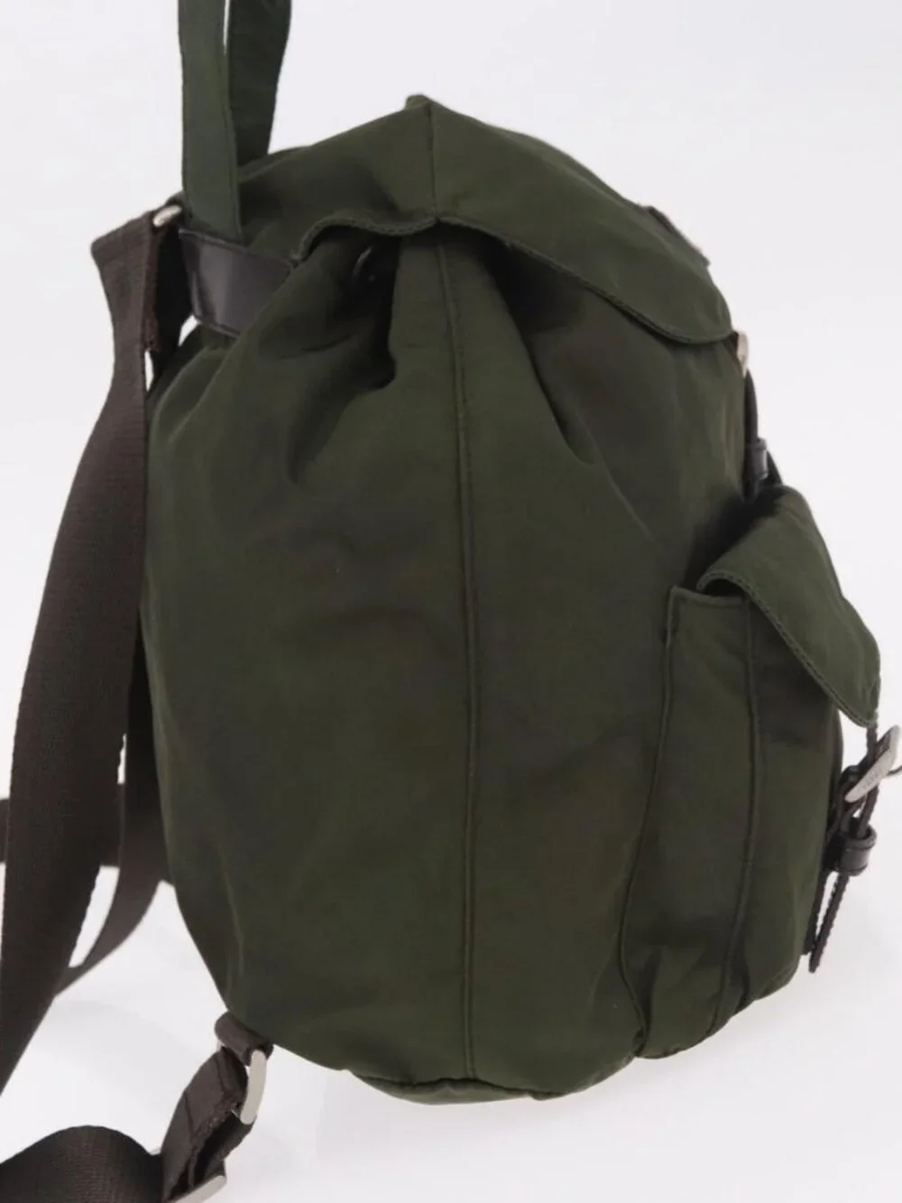 PRADA Backpack Nylon Khaki Silver Auth hk3832